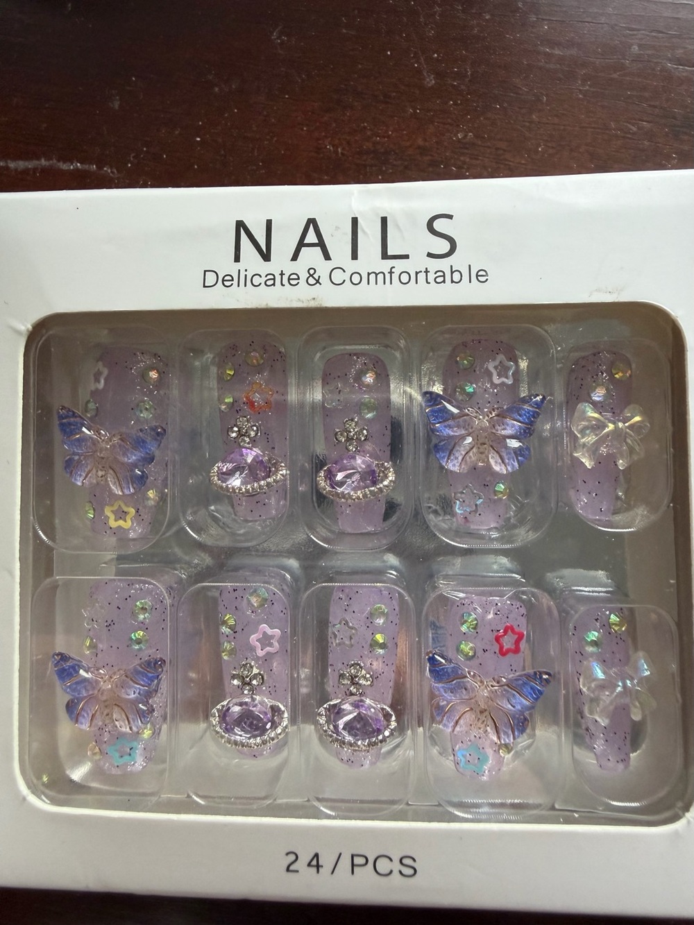 Delicate & Comfortable Lavender Butterfly Press-On Nails - 24 PCS